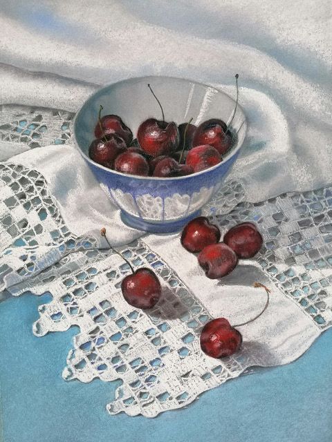 Cherries and Old Lace - pastel - Isabel Copland Cherries and Old Lace - pastel - Isabel Copland